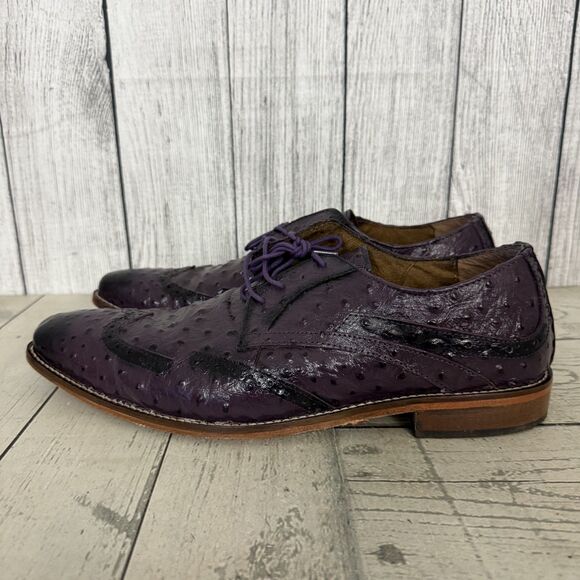 Stacy Adams Men's Sz US 13M Purple Gennaro Wingtip Oxford Ostrich Leather Shoes - Picture 1 of 9